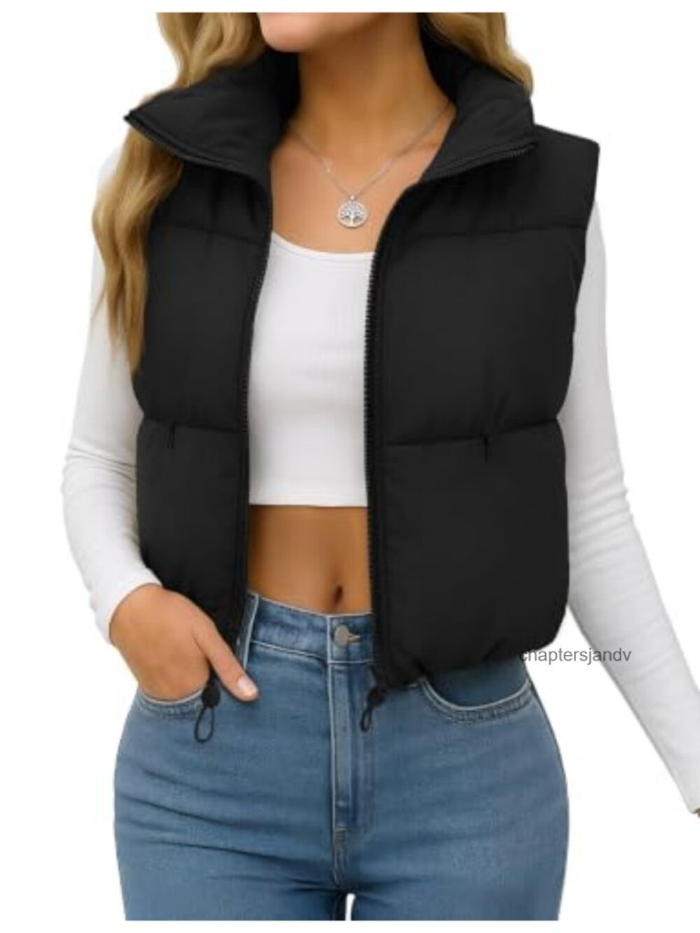 Women's Cropped Puffer Vest Lightweight Padded Vest with Pockets